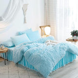 HAIHUA Plush Blue Comforter Cover Twin Set, Furry Blue Girls Twin Bedding Set 2 Pieces (1 Shaggy Duvet Cover + 1 Faux Fur Plush Pillow Cases) Girls Fuzzy Bed Set, Fluffy Bed Set, Zipper Closure HAIHUA