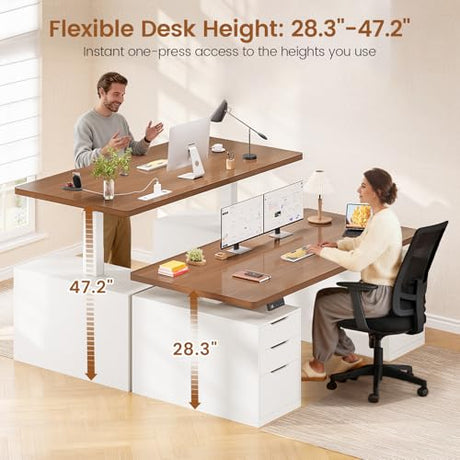SEDETA Electric Standing Desk with 6 Drawers, 55" Adjustable Stand up Desk with Storage, Computer Desks with Power Outlets for Home Office, White SEDETA