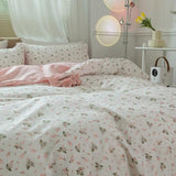 LifeTB Cotton Floral Duvet Cover Queen Girl Pink Flower Bedding Sets Garden Style Cotton Floral Comforter Cover Pink White Floral Bedding Sets Flower Branches Pattern Duvet Cover with Zipper Closure LifeTB
