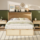 VINGLI Queen Size Rattan Murphy Bed with Storage Drawer, Space-Saving Cabinet Bed for Kids,Adults & Guests,Warm Off-White VINGLI