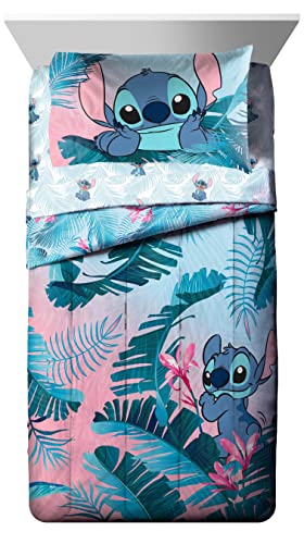 Jay Franco Disney Lilo & Stitch Floral Fun 5 Piece Twin Bed Set - Includes Reversible Comforter & Sheet Set Bedding - Super Soft Fade Resistant Microfiber Jay Franco