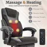 Massage Office Chair with Foot Rest,6-Point Vibration & Heat Reclining Computer Chair,Big and Tall Fabric Office Chair for Heavy People,Ergonomic Executive Desk Chair,Thick Cushion,High Back,BlackGrey Sofetura