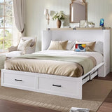 Bellemave Queen Murphy Bed, Cabinet Bed with Charging Station and 1 Large Storage Drawer, Farmhouse Murphy bedframe with Foldable Panel, Noisy Free, for Guest Bedroom, Living Room, White Bellemave