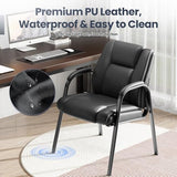 MALOL Office Guest Chair with Armrest, PU Leather Reception Chair for Office & Waiting Room, 250LBS, One-Piece Welded Steel Frame, Sponge Cushion for Long Sitting Comfort – Black,Set of 4