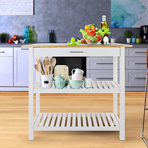 Casual Home Solid Hardwood Top, Natural/White, 40" W (373-91) Kitchen Island, Natural&White - WoodArtSupply