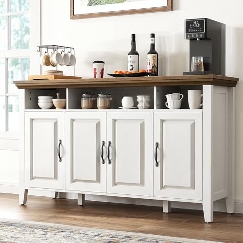 Amada Buffet Cabinet with Storage, 55" Large Sideboard Storage Cabinet with Adjustable Shelves, 4 Doors, Modern Farmhouse Coffee Bar Cabinet AMADA HOMEFURNISHING