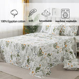 FADFAY 100% Egyptian Cotton Sheets Twin Botanical Printed Floral Sheets Yellow Flowers & Leaves Pattern Farmhouse Bedding Soft and Breathable French Country Bedding 4Pcs Deep Pocket Twin Sheet Set FADFAY