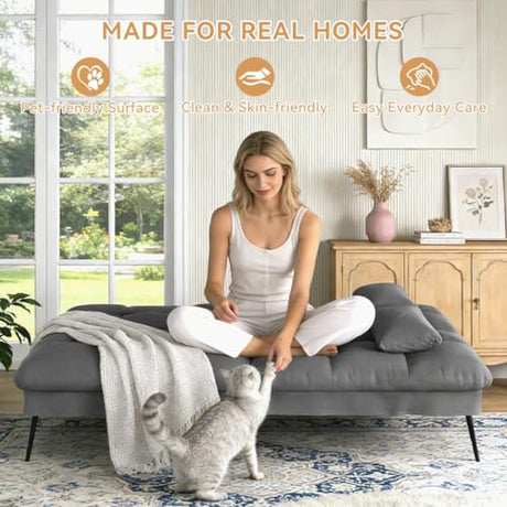 COMHOMA 72″Futon Sofa Bed,Modern Convertible Sleeper Sofa, Fabric Futon Couch with Multi-Position Backrest for Living Room Furniture (Gray) COMHOMA