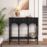 Topbele Console Table with 2 Drawers & Shelf, 40" Mid-Century Modern Entryway Table, Retro 2-Tier Sofa Table, Wooden Accent Table for Living Room, Hallway, Black Topbele