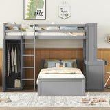 Harper & Bright Designs Twin Over Twin Bunk Bed with Desk, Drawers and Wardrobe, Wooden Loft with Stand-Alone Bed and Shelves for Kids Teens, Grey Harper & Bright Designs