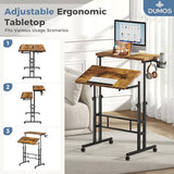 DUMOS Split Top Rolling Standing Desk, 23.6 Inch Mobile Laptop Computer Desk, Manual Adjustable Height Workstation on Wheels, Sit Stand Office Table, Walking Pad Study Desk, Rustic Brown DUMOS