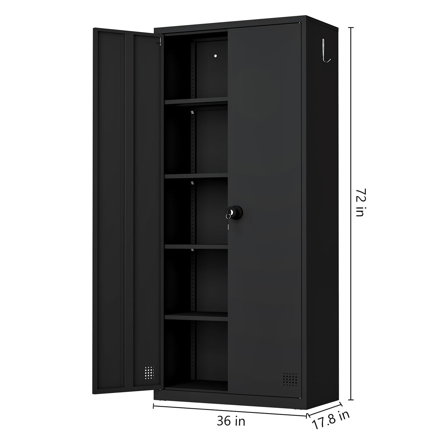 Fmlud Metal Garage Storage Cabinet with 2 Locking Doors and 4 Adjustable Shelves, Metal Storage Cabinet with Lock, 72" Steel Office File Cabinet for Garage, Office, Warehouse, Tools, Black - WoodArtSupply