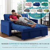 Antetek 3 in 1 Convertible Sleeper Sofa Bed, Modern Velvet Loveseat Futon Couch w/Pullout Bed, Small Love Seat Lounge Sofa w/Reclining Backrest, Toss Pillows, Pockets, Furniture for Living Room, Blue Antetek
