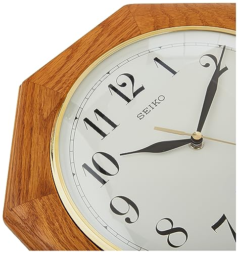 SEIKO 12 Inch Octagonal Solid Oak Wall Clock Seiko