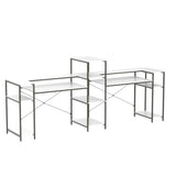 Extra Long White Double Computer Desk with Storage Shelves & Monitor Stand by HYPIGO HYPIGO