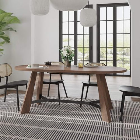 SAINTCY 70.86" Oval Dining Table for 6-8 People, Wood Kitchen Table, Rustic Dinner Room Table with Sturdy Tapered Legs, Home Furniture Kitchen Table for Kitchen, Living Room (Brown) SAINTCY