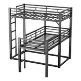 PVWIIK Heavy Duty L-Shaped Triple Bunk Bed for Kids Bedroom,Twin Over Twin Over Twin Metal Bunkbeds with Ladder & Safety Guardrail,Easy Assembly Metal Bed Frame, Black PVWIIK