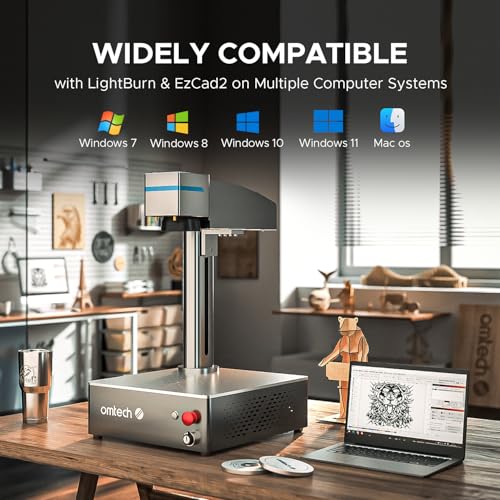 OMTech 30W MOPA Fiber Laser Engraver with Rotary Axis, 5.9"x5.9" Laser Metal Etching Machine for Color Metal Marking, Laser Marking Machine with JPT Source EZCad Galvo Lens OMTech