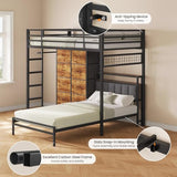 Twin Over Twin Bunk Bed with 8 Storage Drawers, Upholstered Storage Headboard, Charging Station and LED Lights, Heavy-Duty Metal Bunk Bed with Safety Guardrail & Ladder, Twin Bunk Beds for Kids, Teens mojiasion