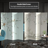 Red Lantern 6 ft. Tall Double Sided Birds and Plum Blossoms Canvas Room Divider 4 Panel Freestanding Folding Privacy Screen Partition and Separator for Modern and Contemporary Bedroom Home Office Dorm Red Lantern