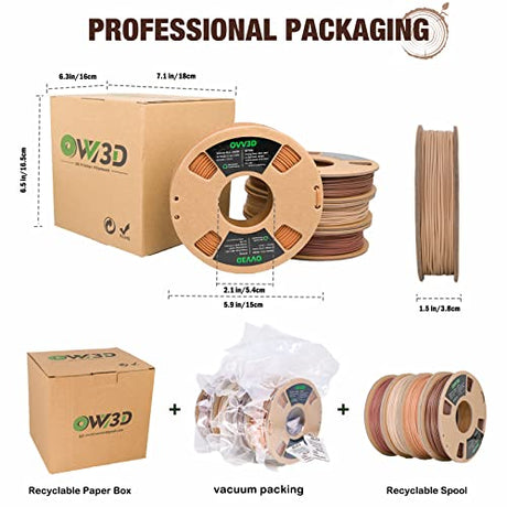 OVV3D Wood 3D Printer Filament Bundle, Wood PLA Filament 1.75mm Bundle, Add More Than 30% Real WoodFiber, Walnut, Oak, Cherry, Teak, 1.75 PLA Filament 3D Printing Filament, 200g X 4 Pack OVVNYXE
