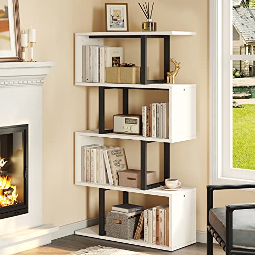 YITAHOME Modern 5-Tier S-Shaped Bookshelf in Cream White - Stylish Decorative Storage for Any Space - WoodArtSupply