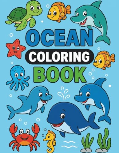 Ocean Coloring Book: Fun Underwater Creatures to Color for Kids Ages 3–8: Cute Dolphins, Whales, Sharks, Turtles, and More! (HERAN Coloring Books) WoodArtSupply
