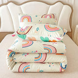 Btargot Lightweight Soft 3 Piece Rainbow Comforter Set with 2 Pillow Covers, Cartoon Love Hearts Flowers and Grass Bedding Set for Girls Boys Kids, Queen Multi-Color Btargot