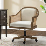 TINA'S HOME Rattan Desk Chair, Upholstered Home Office Chair with Armrest, Adjustable Swivel Rolling Height Computer Task Chair for Living Room Bedroom Study Room, Ivory TINA'S HOME