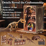 VkotaVkoty [2026 New] Dinosaur Museum Book Nook Kit with Dust Cover & LED Light, DIY Miniature House Kit Toy, 3D Wooden Puzzle Bookshelf Decor Building Kit, Birthday Gifts for Family & Friends