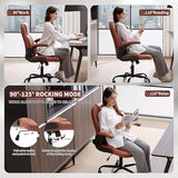 Nexthro Executive Office Chair PU,Leather Office Chair with Wheels,360° Swivel Rolling Chair with Padded Arms,Ergonomic Computer Chair with Lumbar Support for Short People Use(Brown) Nexthro