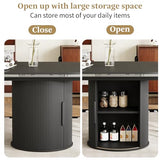 weselon 43"-59" Extendable Round to Oval Dining Table with Hidden Storage, Modern Wooden Kitchen Table with Fluted Sliding Door Cabinet, Expandable Dinner Table for Dining Room Living Room (Black) weselon