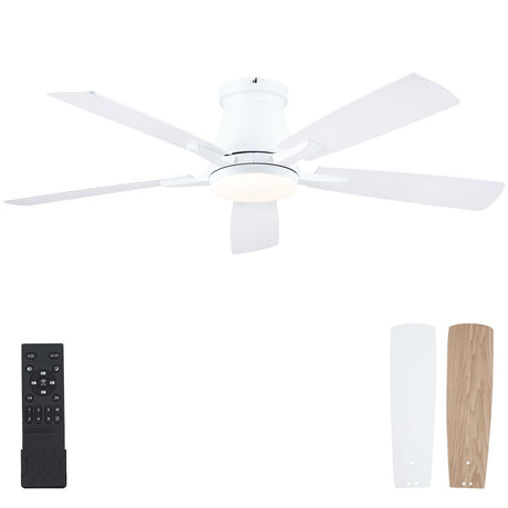 Surtime 52" Ceiling Fans with Lights-Low Profile Ceiling Fan with Light and Remote/APP Control,Flush Mount,DC Reversible,LED Dimmable Ceiling Fans for Bedroom,Indoor/Outdoor Patio Use(White) Surtime