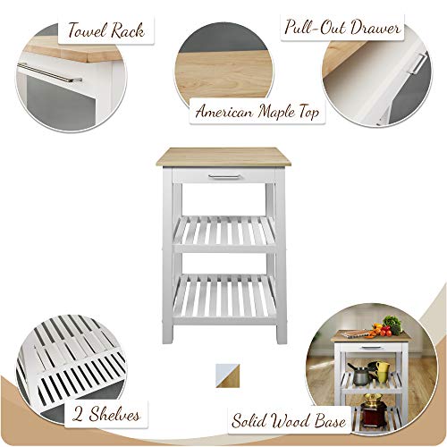 Casual Home Sunrise (Small) with Solid Harvest Hardwood Top Kitchen Island, 22.75"W, Natural&White American Trails