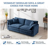 VICBARLEY Modular Sectional Sofa with 2 Seat 76.7" Convertible Chenille Couch Futon with 2 Armrest Pillows and 2 Throw Pillow for Living Room,Office and Apartment,Blue VICBARLEY