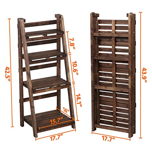 Yaheetech Foldable Ladder Shelf Wooden Plant Stand Indoor Outdoor Shelves No Assembly Flower Display Multi-Functional Shelves Outdoor Storage Shelf for Living Room/Garden/Office/Kitchen Brown Yaheetech