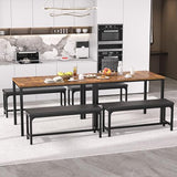 VECELO 3-Piece 63" Extendable Kitchen Table with Benches/Chairs, Modern Breakfast Dinette/Dining Room Set for 4/6/2, Small Space Saving Design, Easy Assembly VECELO