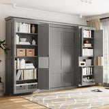 XD Designs Modern Full Murphy Bed with Dual Sliding Doors Storage Cabinets, Wood Hidden Wall Bed with Dual 6-Tier Side Shelves, Large-Capacity Space-Saving (Gray-12.9) XD Designs