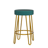 Yaheetech Bar Stools Set of 4, Velvet Round Counter Stools, Backless Counter Height Bar Chairs with Golden Legs for Kitchen Dining Room Pub Cafe, Peacock Blue Yaheetech