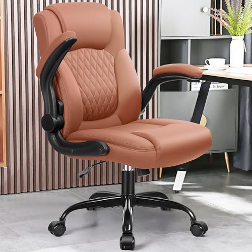 Leather Office Chair, PU Home Computer Desk Chairs with Ergonomic Back Support, 360°Swivel Free, Small Gaming Chair with Wheels and Adjustable Armrests, for Short People Use Brick Attic