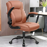 Leather Office Chair, PU Home Computer Desk Chairs with Ergonomic Back Support, 360°Swivel Free, Small Gaming Chair with Wheels and Adjustable Armrests, for Short People Use Brick Attic