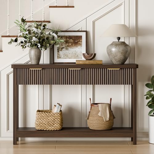 Lulive 51" Fluted Console Table for Entryway, Entryway Table with 3 Wooden Drawers, Farmhouse Behind Sofa Table for Living Room, Hallway, Couch, Foyer Lulive