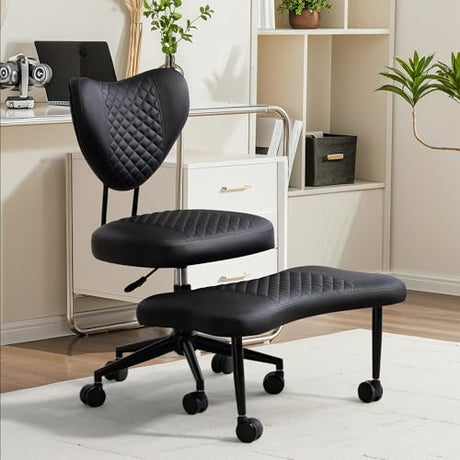 Ergonomic Home Office Chair with Wheels, Swivel Cross Legged Desk Chair, Plush Wide Criss Cross Kneeling Chair for Meditation,Black Merax