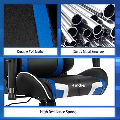 Goplus Gaming Chair, Massage Office Chair Computer Gaming Racing Chair, High Back PU Leather Adjustable Arms Headrest Ergonomic Reclining Game Chair, Rolling Swivel Executive Chair Goplus