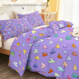 Double-Sided Printed Bedding with Minimalist Loving Romantic - Ultra-Soft Microfiber Duvet Cover Set Single Durable Zipper Closure, Comfortable Quilt Cover for Bedroom Décor Purple Generic