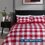 downluxe Lightweight Plaid Comforter Set (Twin) with 1 Pillow Sham - 2-Piece Set - Red/White Plaid - Down Alternative Reversible Comforter downluxe