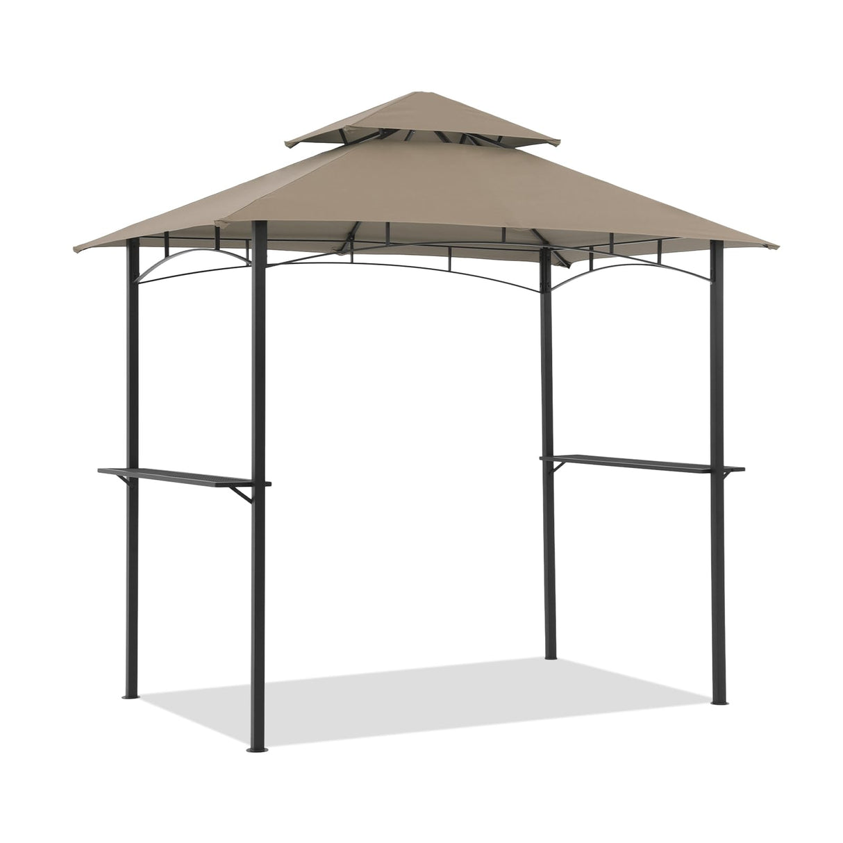 COBANA Grill Gazebo 8’x 5’ Outdoor Patio Backyard BBQ Grill Shelter Double Tiered Soft Canopy Top with Steel Frame and Bar Counters, Beige COBANA