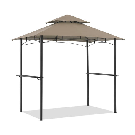 COBANA Grill Gazebo 8’x 5’ Outdoor Patio Backyard BBQ Grill Shelter Double Tiered Soft Canopy Top with Steel Frame and Bar Counters, Beige COBANA