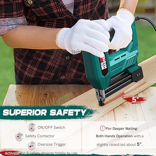 NEU MASTER Brad Nailer, 2 in 1 Electric Staple Gun/Nail Gun for Wood, Upholstery and DIY Projects, 1/4'' Narrow Crown Staples 200pcs and Nails 800pcs Included - WoodArtSupply