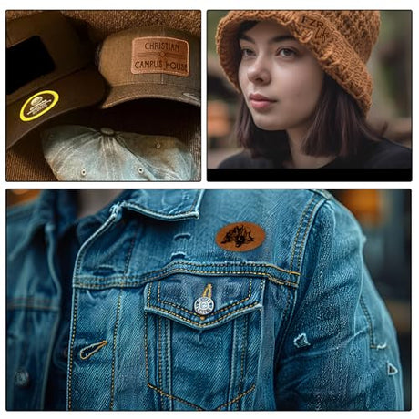 5 Pack Laserable Leatherette Sheet Faux Leather Laser Engraving Leather Blank Hat Patches with Heat Press Adhesive for Laser Engraving DIY Hat Cap Beanie UV Printing Craft Supplies (Bourbon Brown) GrliTra